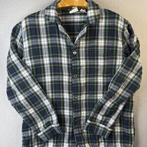 LL Bean Pajama Lounge‎ Shirt Top Men's Large Regular Blue Green Plaid Flannel